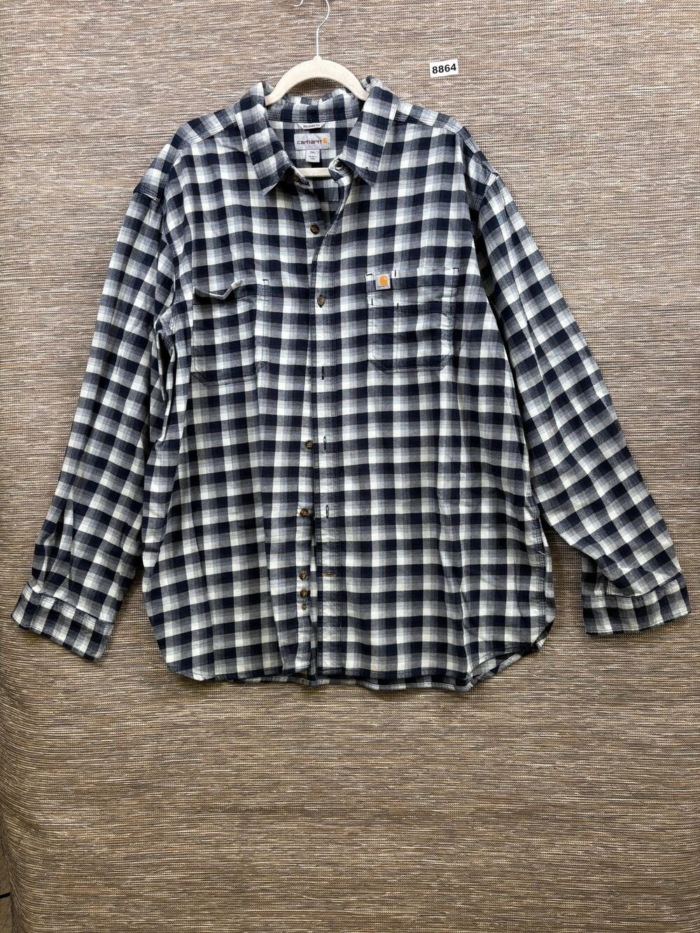 Carhartt Shirt Mens 2XL Blue Plaid Flannel Button Up Long Sleeve Relaxed Fit